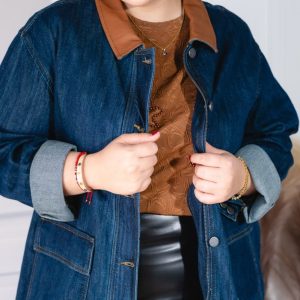 Chamarra Curvy Denim con Cuero Edge Premium Statement