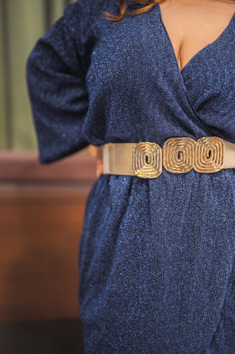 Vestido Curvy Lentejuela Cruzado Brillos Azul Statement Gala - Imagen 9