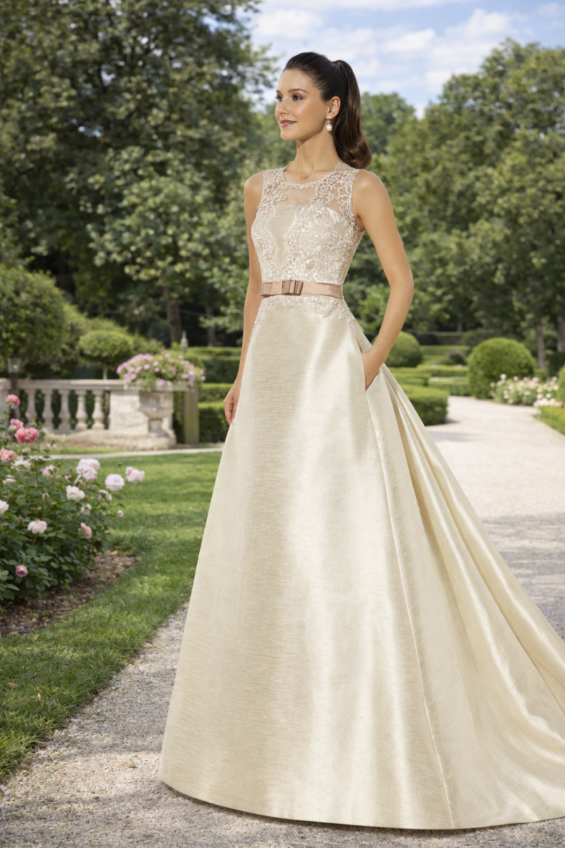 Vestido de novia de lino de encaje y lentejuelas. - Imagen 2