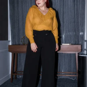 Blusa Curvy con Escarola Amarilla Plus Size para Mujer