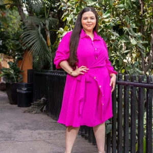 Vestido Curvy Camisero Cruzado Rosa Bautizo Eventos Día