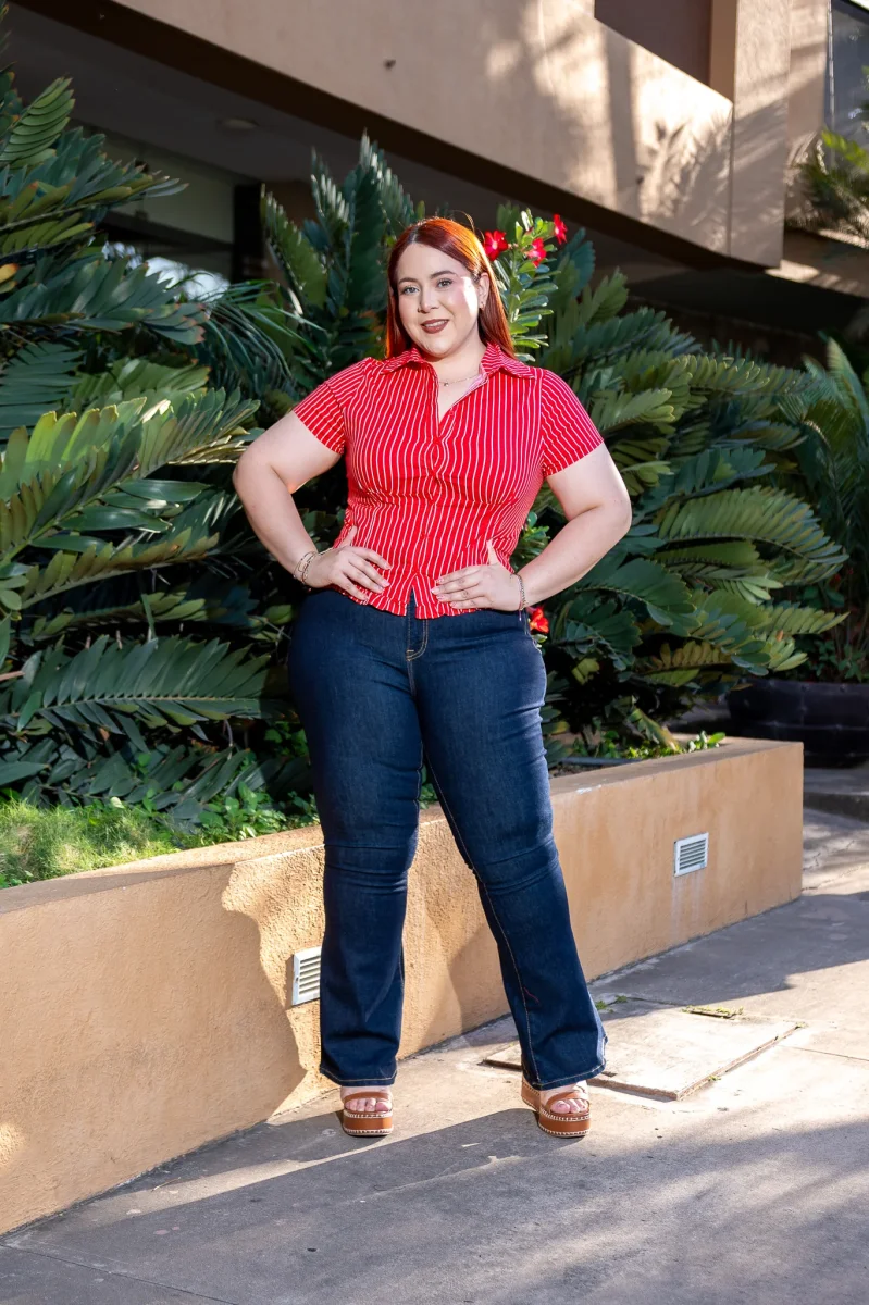 Camisa Curvy Rayas con Elástico Atrás Look Oficina Chic - Imagen 8