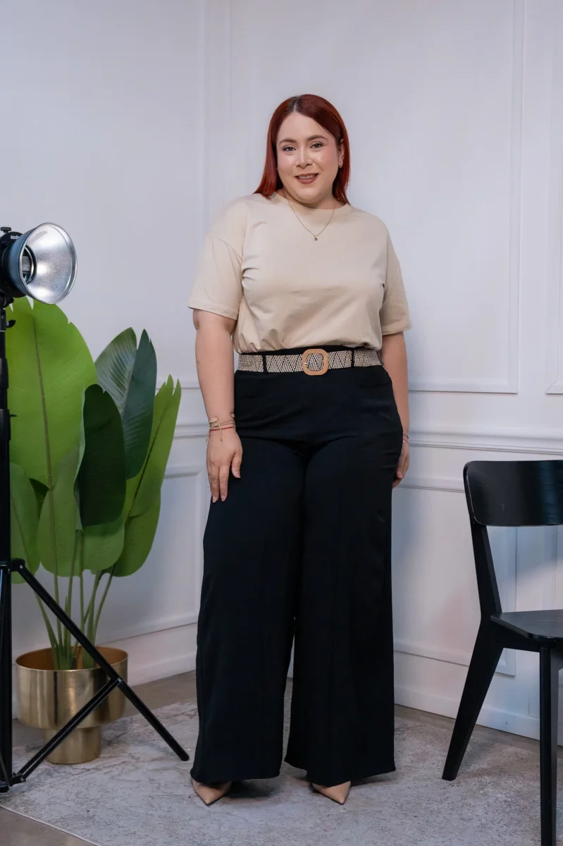 Pantalón Curvy Casual Holgado Cintura Elástica con Cinto - Imagen 4