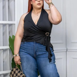Blusa Curvy Cuello Halter Lycra Premium Stretch Femenina