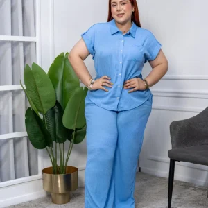 Conjunto Curvy 2 Piezas Tela Ligera Camisa y Pantalón Fluido
