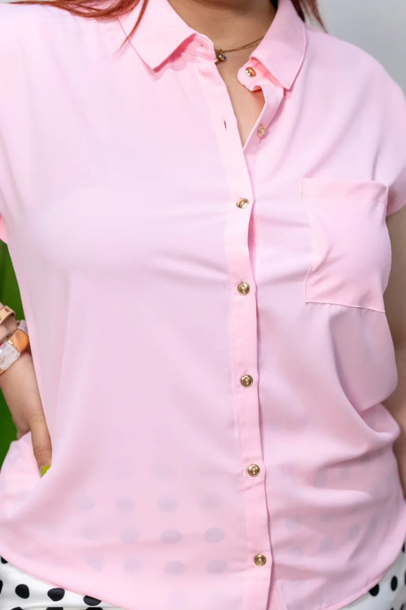 Camisa Curvy Rosa Manga Corta Tela Fresca Ligera Verano - Imagen 5