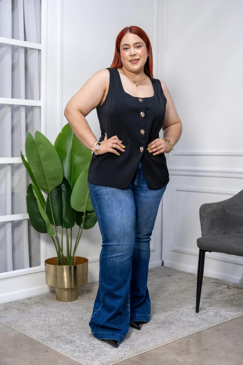 Jeans Curvy Campana Cintura Alta Super Stretch Estiliza Pierna - Imagen 6