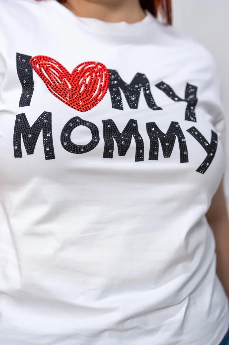 Playera Curvy I Love Mom con Brillos Blanca Regalo Mamá - Imagen 6