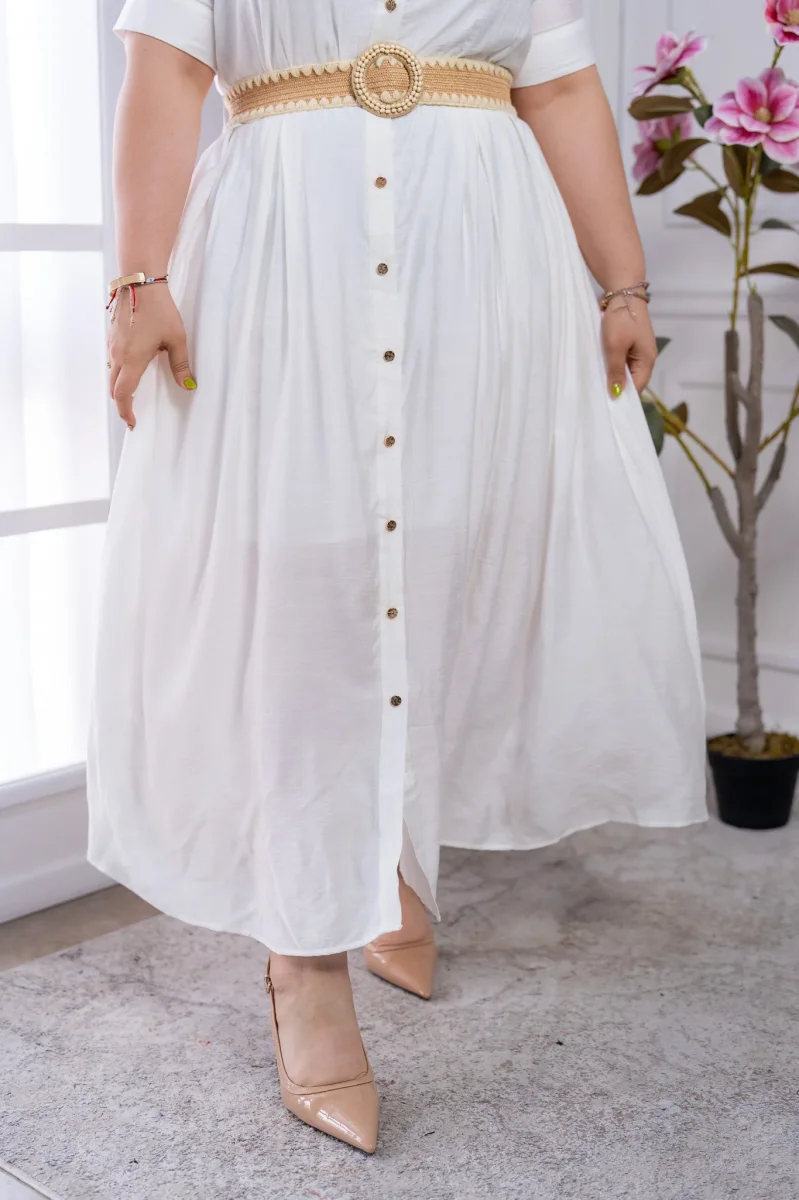 Vestido Maxi Camisero Curvy Blanco con Botones y Cinturón de Paja - Imagen 7