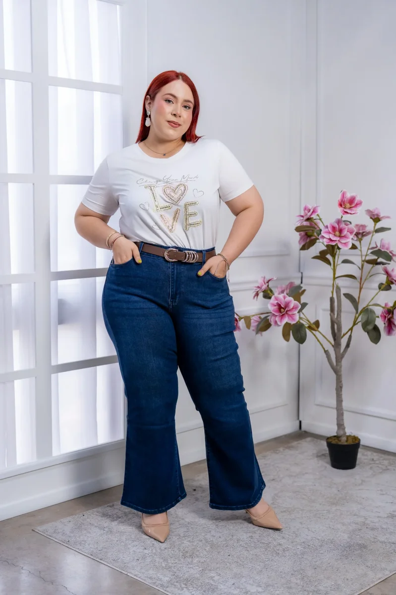 Jeans Curvy Campana Azul Oscuro Tiro Alto Doble Botón - Imagen 9