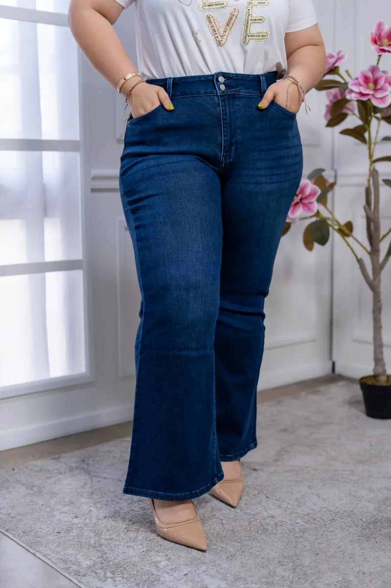 Jeans Curvy Campana Azul Oscuro Tiro Alto Doble Botón - Imagen 6