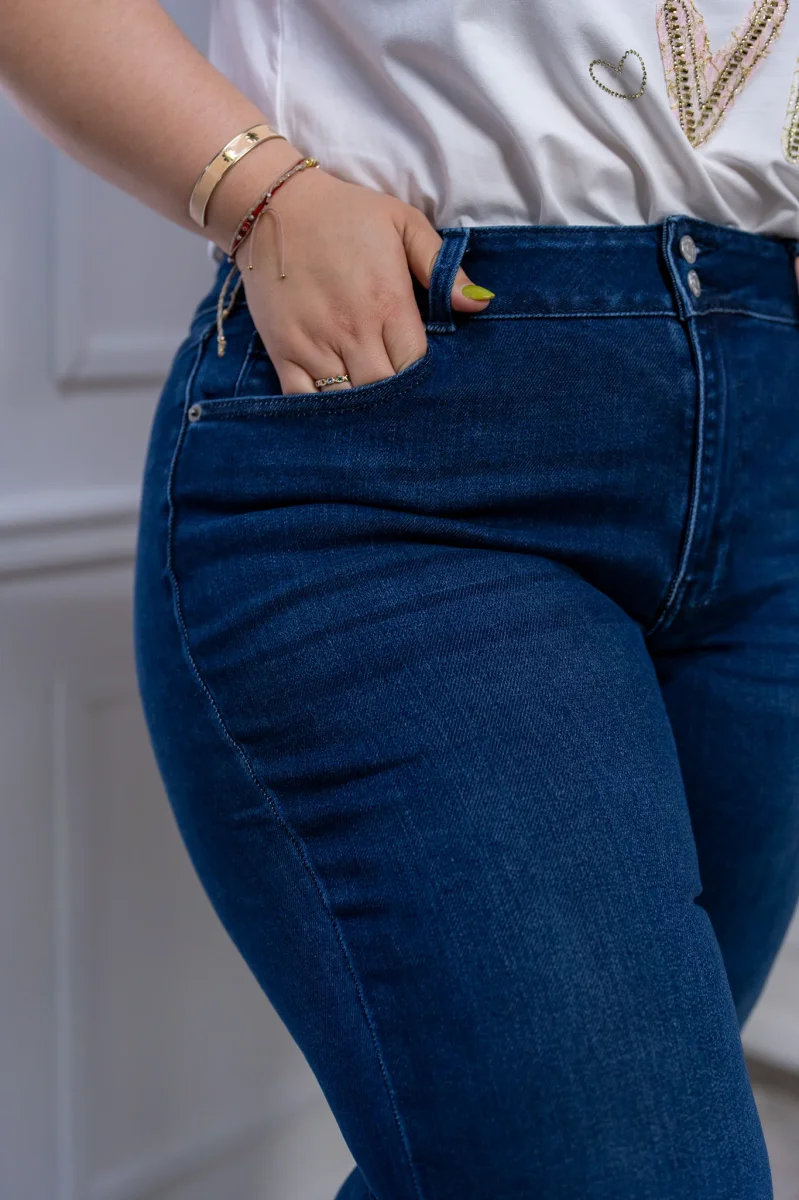 Jeans Curvy Campana Azul Oscuro Tiro Alto Doble Botón - Imagen 8
