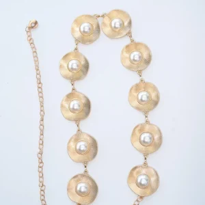Cinturón Curvy Eslabones Dorados con Perlas Centrales