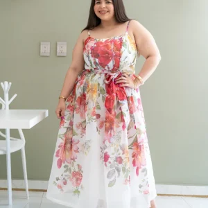 Maxi Vestido Curvy Tul Estampado Espalda Elástica Statement