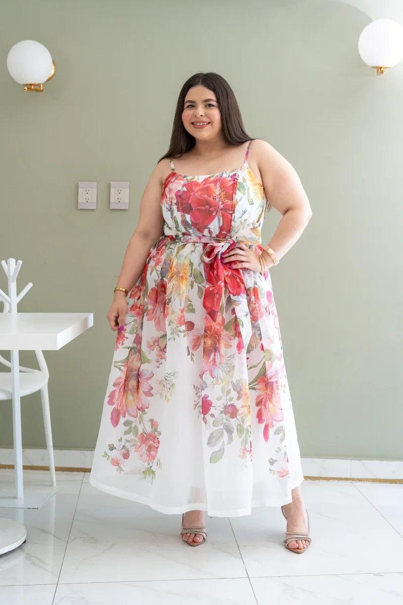 Maxi Vestido Curvy Tul Estampado Espalda Elástica Statement