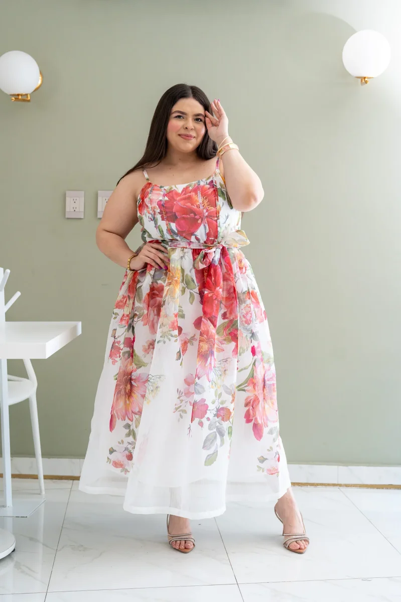 Maxi Vestido Curvy Tul Estampado Espalda Elástica Statement - Imagen 4