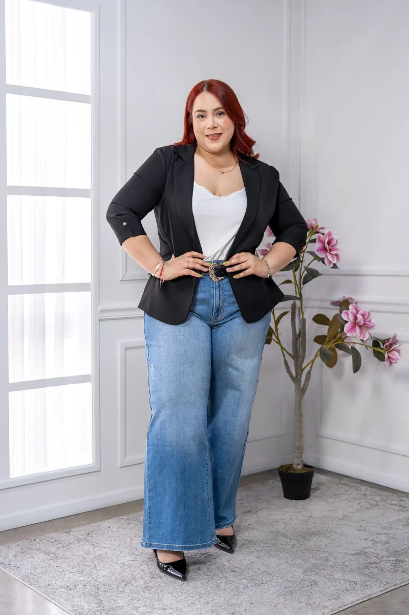 Jeans Curvy Wide Leg Rasgados Mezclilla Tiro Alto Casual Chic - Imagen 3