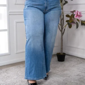 Jeans Curvy Wide Leg Rasgados Mezclilla Tiro Alto Casual Chic