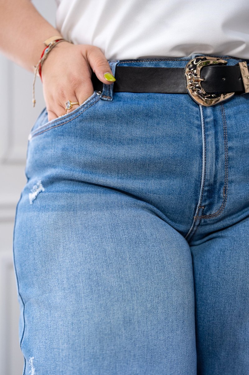 Jeans Curvy Wide Leg Rasgados Mezclilla Tiro Alto Casual Chic - Imagen 6