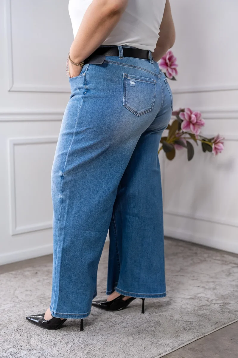Jeans Curvy Wide Leg Rasgados Mezclilla Tiro Alto Casual Chic - Imagen 8