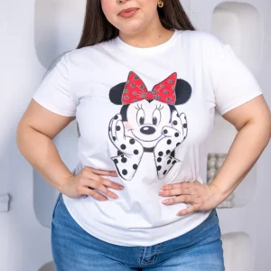 Playera Curvy Animada Polka Blanca Talla Extra