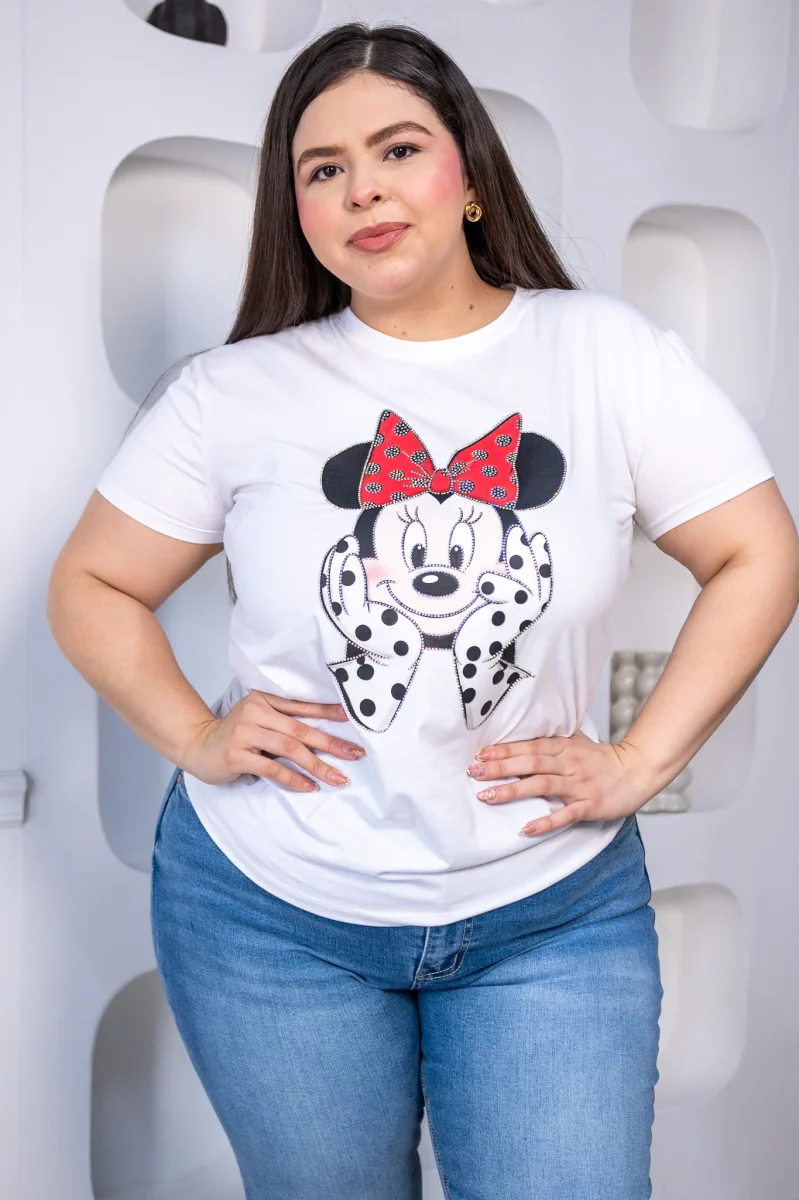 Playera Curvy Animada Polka Blanca Talla Extra - Imagen 2