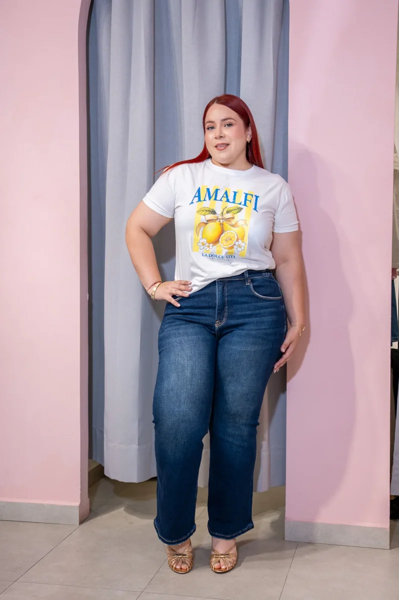 Playera Curvy Estampada Amalfi Limones Rayas Blanca Algodon - Imagen 4