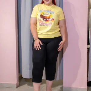 Playera Curvy Estampada Summer Coco Amarilla Algodon Stretch