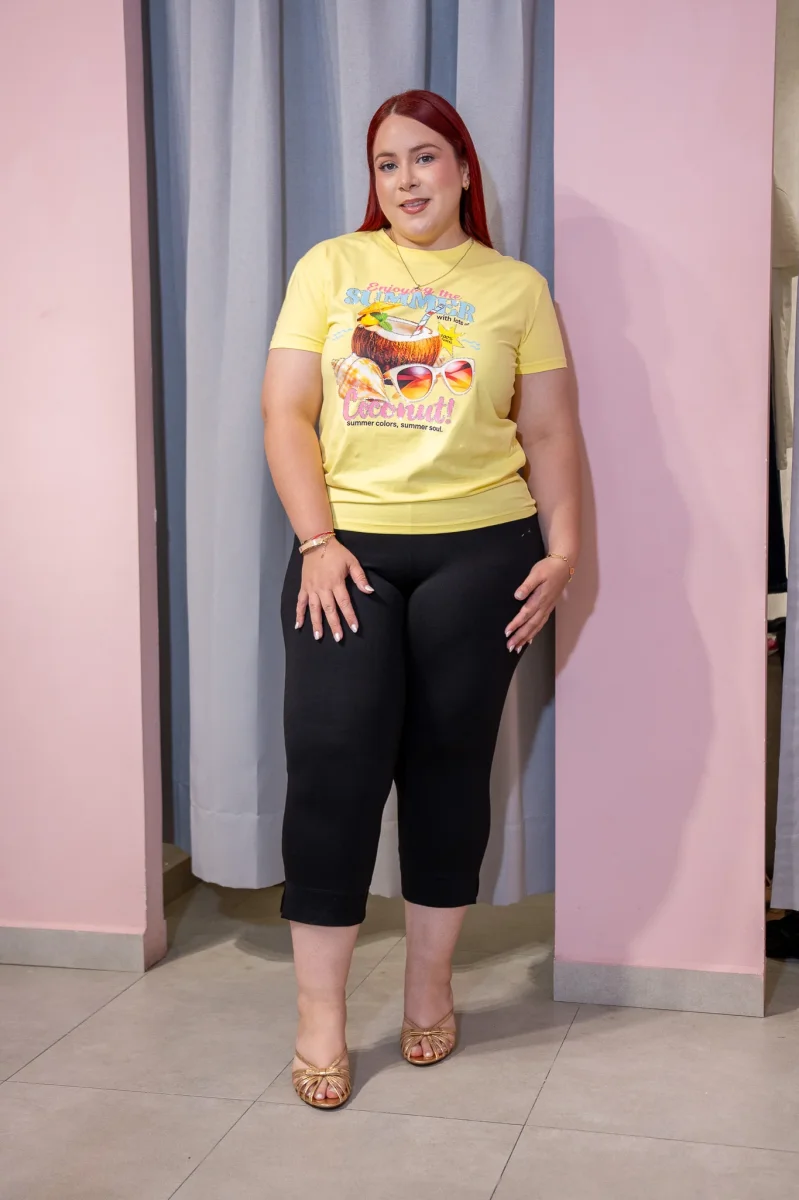 Playera Curvy Estampada Summer Coco Amarilla Algodon Stretch