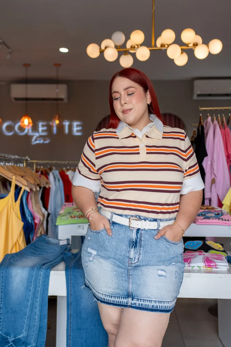 Blusa Polo Curvy Rayada Stretch Casual - Imagen 7