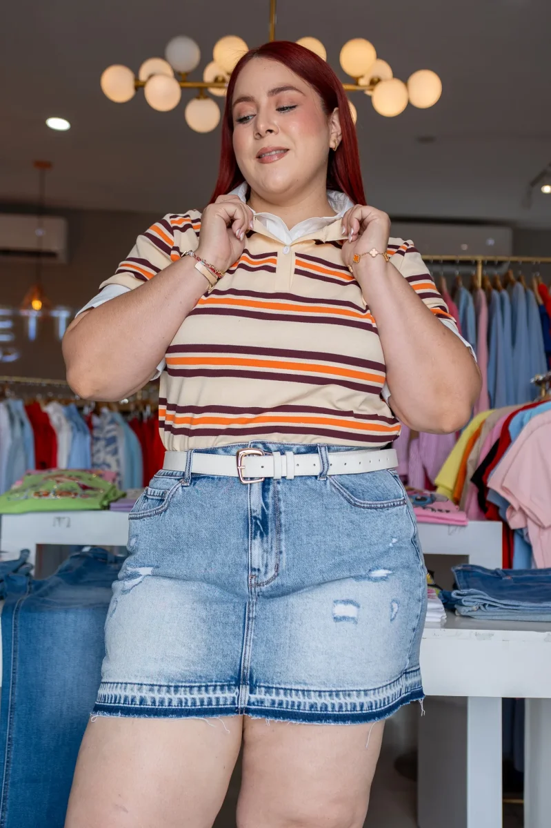 Blusa Polo Curvy Rayada Stretch Casual - Imagen 8