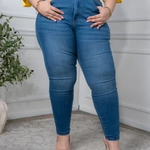 Jeans Curvy Skinny Liso Claro Cómodos Casual Estilo Limpio