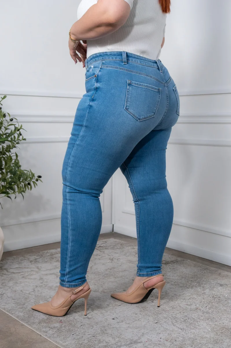 Jeans Curvy Skinny Deslavado Claro Cómodos Casual Moderno - Imagen 5
