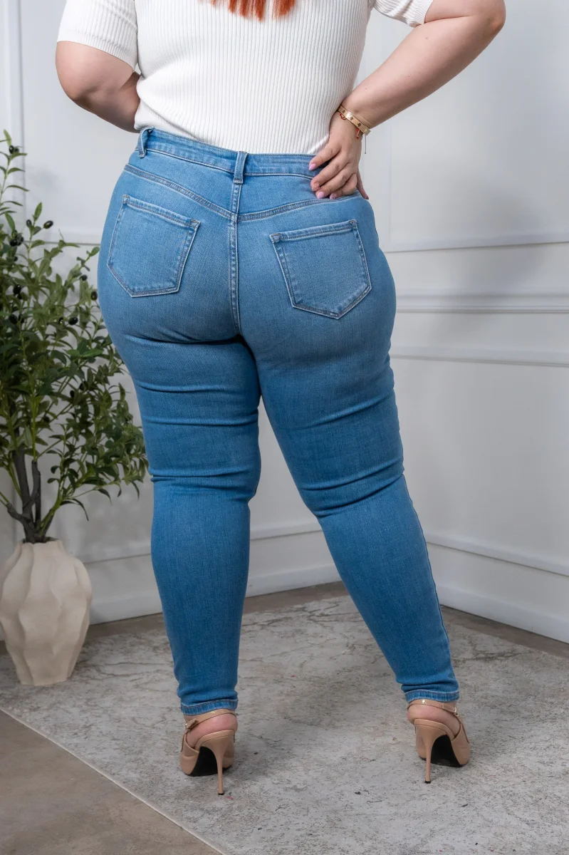 Jeans Curvy Skinny Deslavado Claro Cómodos Casual Moderno - Imagen 6