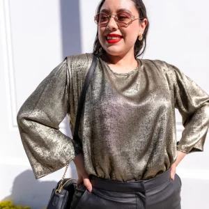Blusa Metálica Dorada Plus Size para Mujer