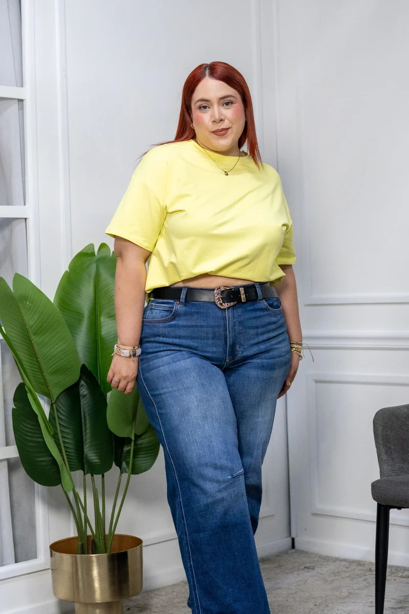 Playera Curvy Oversize Algodón Stretch Comodidad Lima y Naranja - Imagen 6