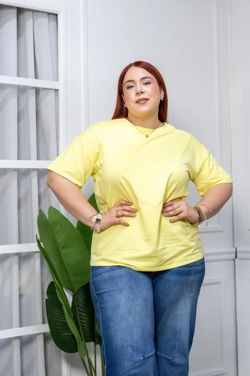 Playera Curvy Oversize Algodón Stretch Comodidad Lima y Naranja - Imagen 8