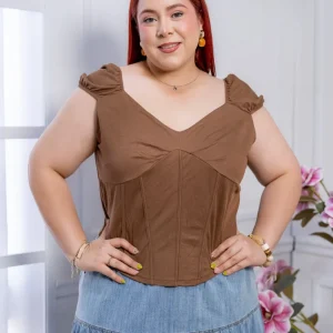 Top Curvy Corset Chocolate Costuras Estilizadoras Define Cintura