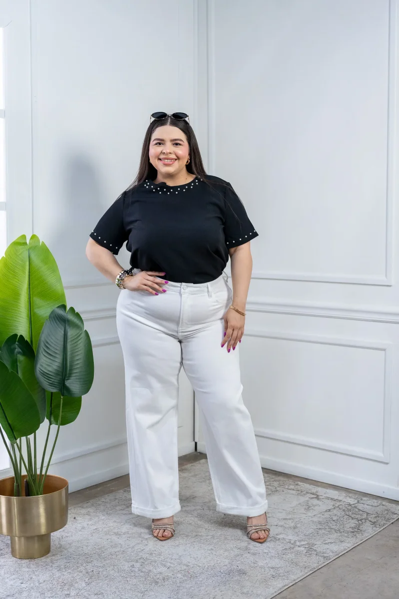 Jeans Curvy Barrel Blanco Stretch Tiro Alto Statement Verano - Imagen 9