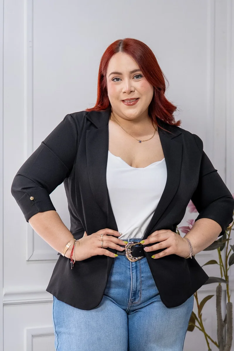Blazer Curvy manga 3/4 Elegante Oficina Forro Stretch Fit Relajado Clásico - Imagen 9