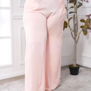 Pantalón Curvy Palazzo Rosa Pastel con Cinturón de Paja Incluido