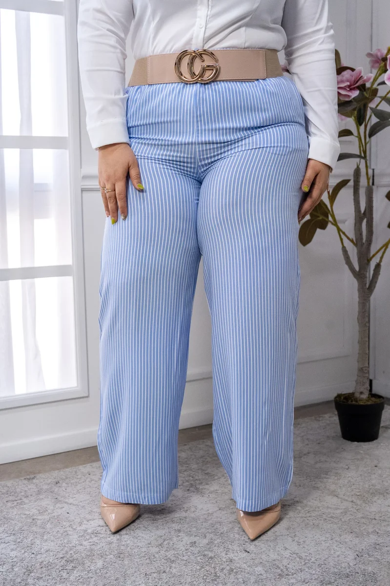 Pantalón Casual Curvy Azul de Rayas con Elástico en Cintura - Imagen 9