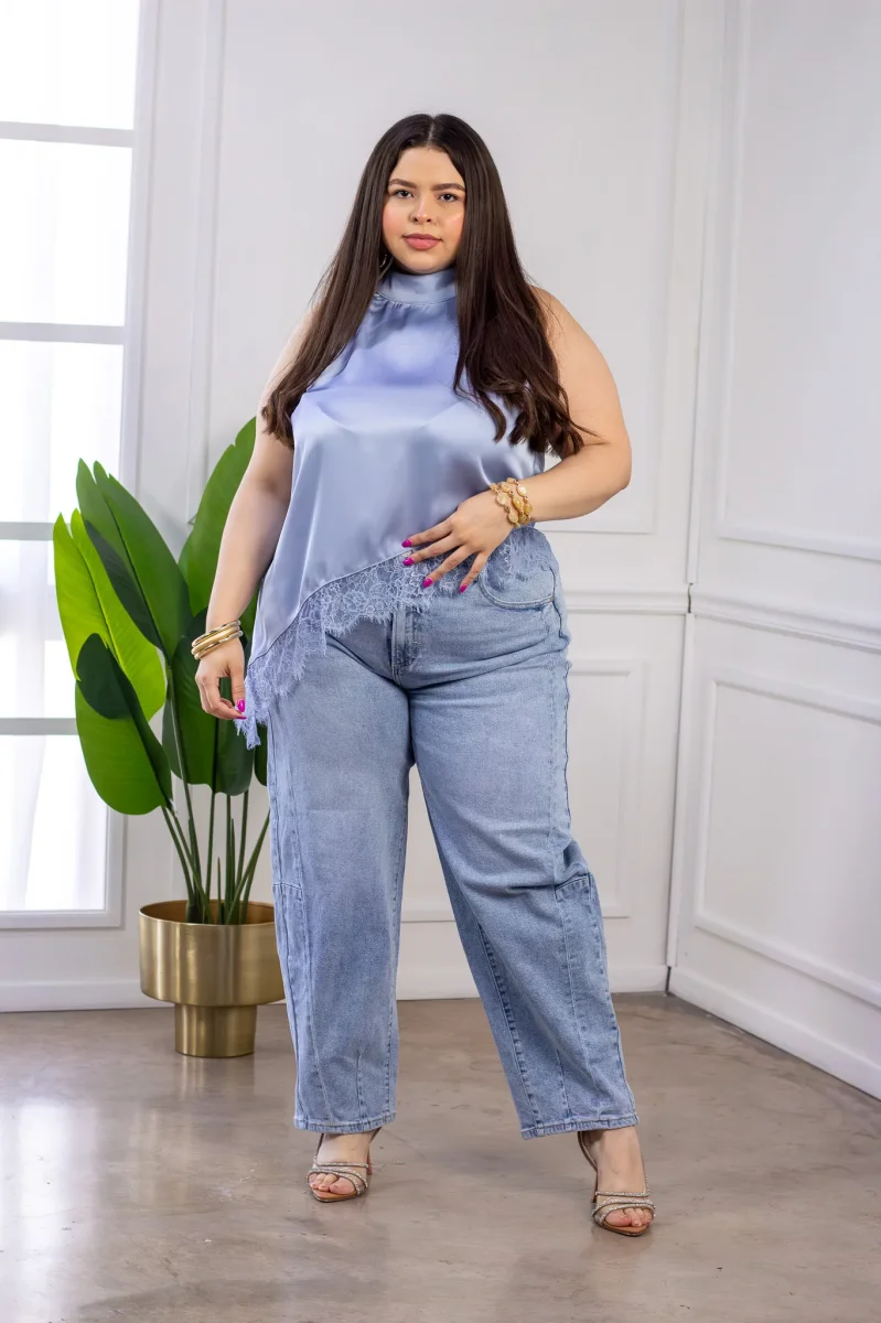 Jeans Curvy Barrel Cargo Bolsillos Azul Claro - Imagen 9