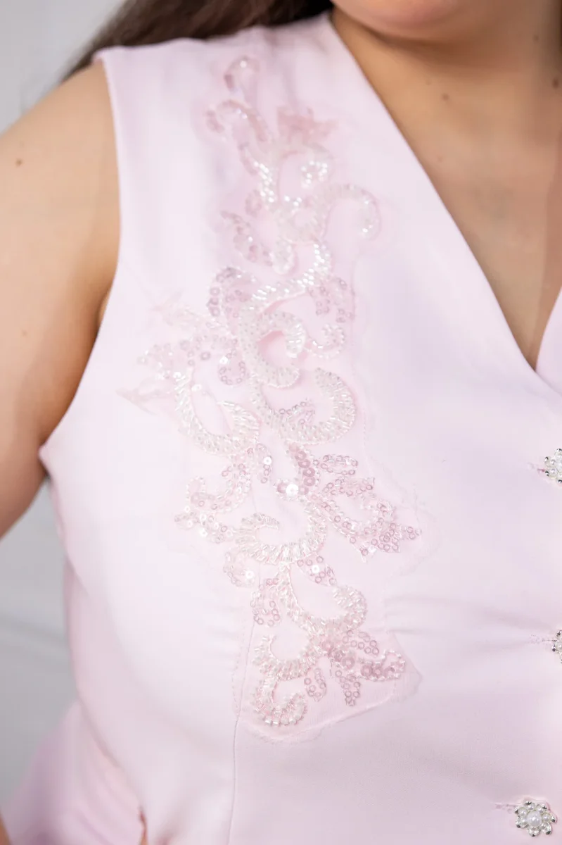 Chaleco Curvy Bordado Botones Sin Mangas Rosa - Imagen 8