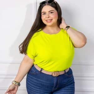 Blusa Curvy Licra Cuello Redondo Manga Corta Amarillo Limón