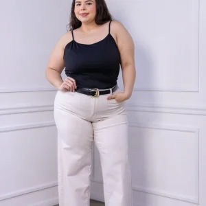 Jeans Curvy Campana Cintura Alta Color Hueso