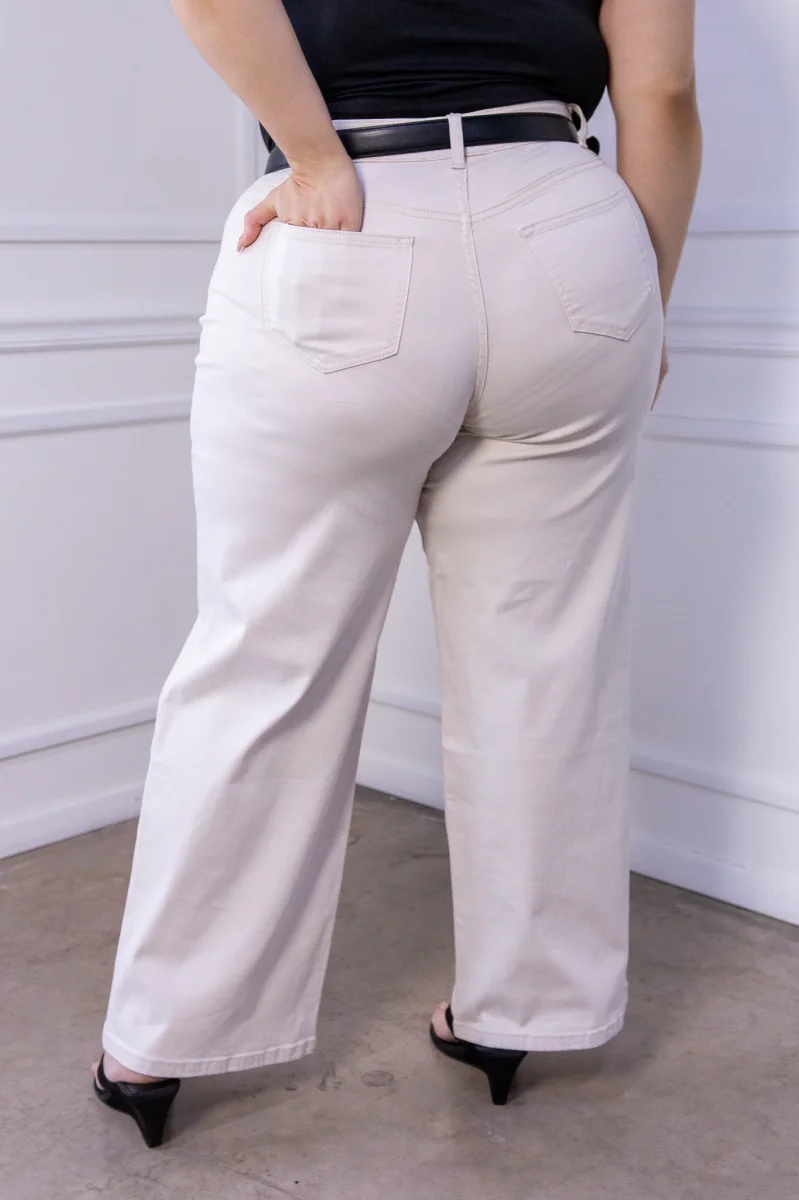 Jeans Curvy Campana Cintura Alta Color Hueso - Imagen 6
