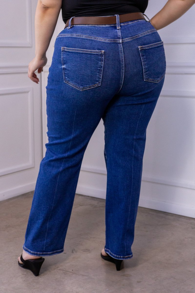 Jeans Curvy Recto Crop Cintura Alta Azul Oscuro - Imagen 8