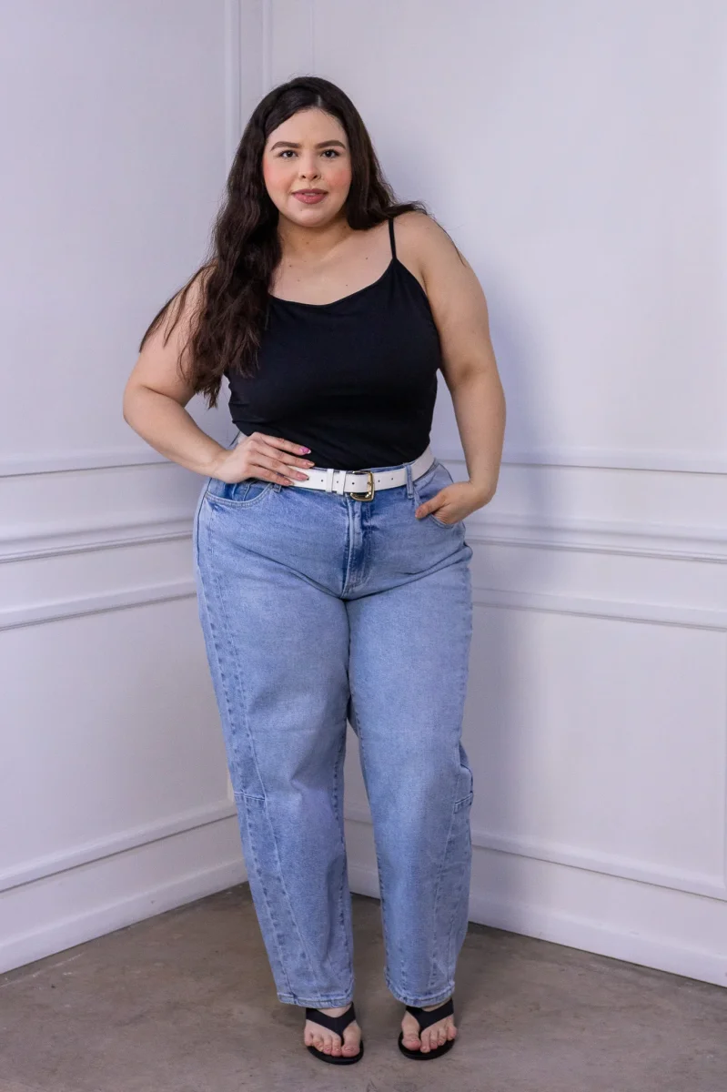 Jeans Curvy Barrel Cargo Bolsillos Azul Claro - Imagen 4
