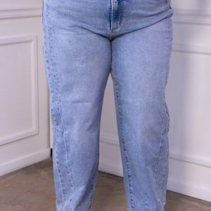 Jeans Curvy Barrel Cargo Bolsillos Azul Claro